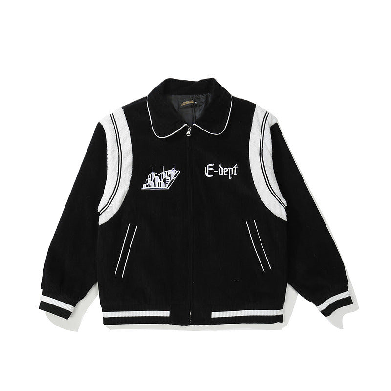 Mens Fall Outfits Fall Winter Coat Men's Lapel Corduroy Embroidered Coach Jacket