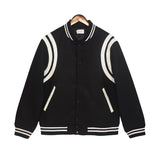 Rhude Hoodie White Line Stitching Contrast Color Leather Jacket Baseball Uniform