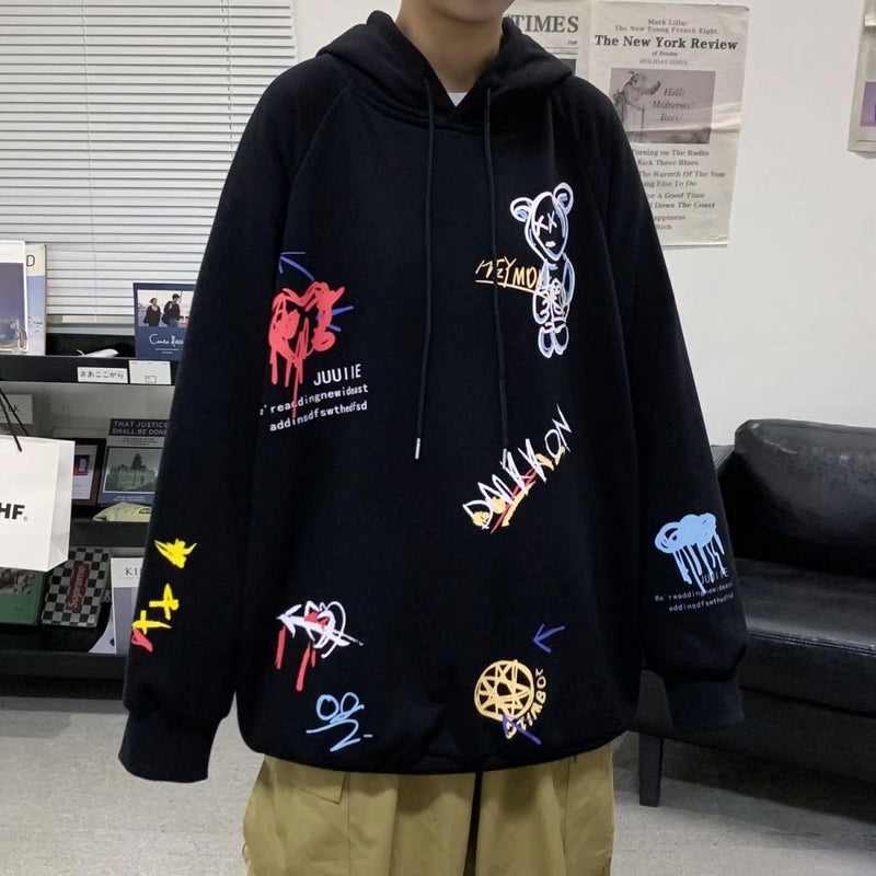 Men Sweatshirts Spring and Autumn Hong Kong Style Hooded Sweater Men Hip Hop Loose