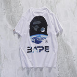 Shark Print T Shirt Summer Loose Cartoon Printed Short Sleeve Leisure Pullover Collarless White Bottoming Shirt