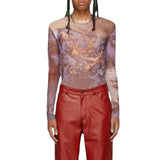 Rave Outfits Men Long Sleeve Shirt See-through Bottoming Shirt Men's Elastic Transparent Sexy T-shirt