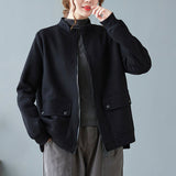 90S Fashion Autumn Stand Collar Solid Color Loose Top Long Sleeve Jacket Casual Cardigan Coat Women