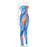 Summer Wrapped Chest Tie-Dyed Printed Hollow Lace-up Hip-Lifting Jumpsuit