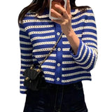 Preppy Aesthetic Sweater Autumn Striped Contrast Color Cropped Sweater Coat