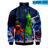 Grinch Hoodie 3D Printed Stand Collar Zipper Sweater for Men and Women