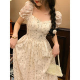 Daisy Buchanan Dress French Square Collar Vintage Floral Dress for Women Summer