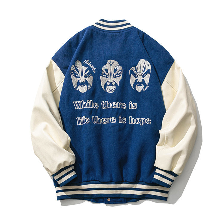 Varsity Jacket Vintage Autumn Coat Campus Literary Style Face-Changing Embroidery Youth Men's Baseball Uniforms