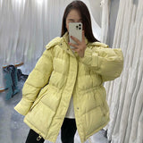 Women Winter Coats Puffer Jacket Down Coat Winter Slim Slimming Profile Drawstring White Duck Down Coat
