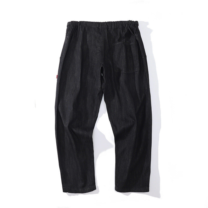 Mens Fall Outfits Workwear Lace-up Jeans Men Vibe Retro Style Loose Straight Wide Leg Mop Jeans