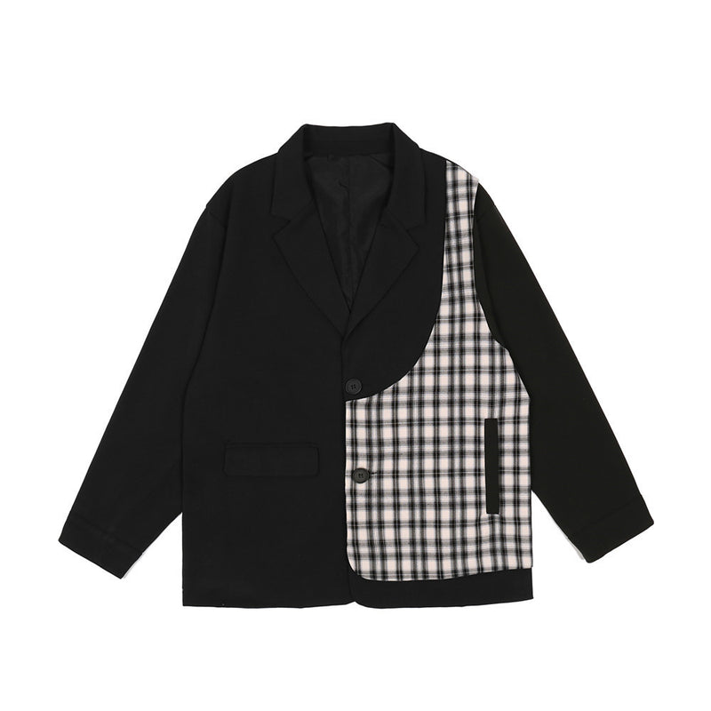 Men's Casual Suit Man Blzer Plaid Stitching Blazer Men's Loose Lapels Jacket Small Suit
