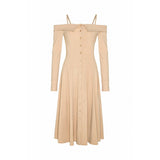 Women Spring Dress Sling off-Shoulder Mid-Length Dress Slim French White Lady Dress