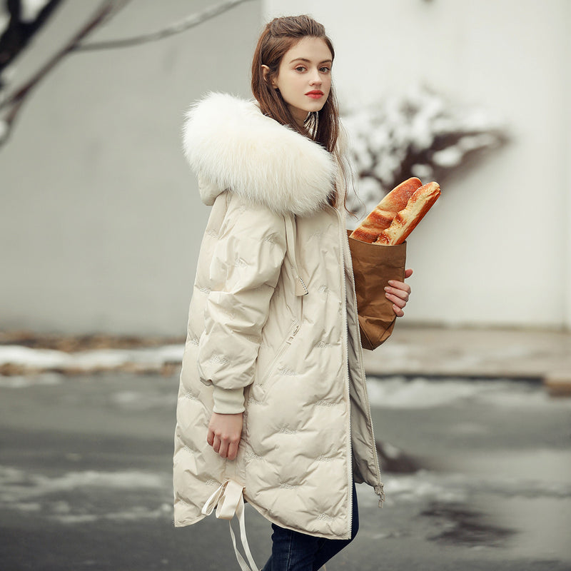 Women Winter Coats Puffer Jacket Down Coat Winter Removable Big Fur Collar Lace-up Zip Autumn Winter Warm Hooded