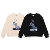 Rhude Hoodie Leopard Print Loose Men and Women Casual round Neck Sweater