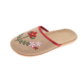 Women Open Toe Sandals Flats Summer Embroidered Linen Leisure Home Flat Slippers