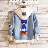 Comic Denim Jacket Men and Women Fashion Hooded Denim Jacket Spring and Autumn