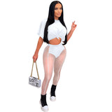 See through Pants Suit Summer Fashion Women's Wear Solid Color Short Sleeve Sexy Women's Clothing