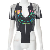Maddy Euphoria Outfits Fashion Women's Wear Summer Printed Hip Hop Short Sleeve T-shirt