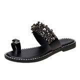 Women Open Toe Sandals Flats Summer Flat Flip-Flops Fashionable Sequins Beach Shoes