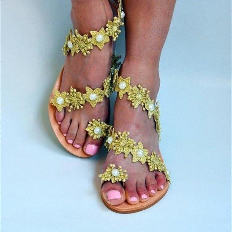 Women Open Toe Sandals Flats Large Size Sandals Spring Flat Sandals Round Toe