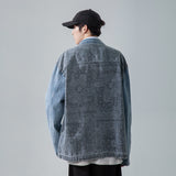 Denim Varsity Jacket Paisley Back Patterned Denim Jacket Male Student Workwear Jacket