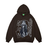 Mens Fall Outfits Street Rock Print Worn Looking Washed-out Hiphop Sweater Men's Women's Hoodie Loose Top