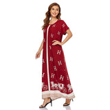 Muslim Women Stylish Kashibo Abaya Muslim Ladies Long Gown Islamic Clothing Jilbab Jalabiya Pullover Print Red Loose-Fitting Maxi Dress