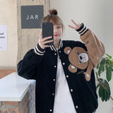 The Bears Varsity Jacket Double-Layer Jacket Women's Jacket Bear Baseball Uniform Autumn and Winter Special-Interest Design Jacket