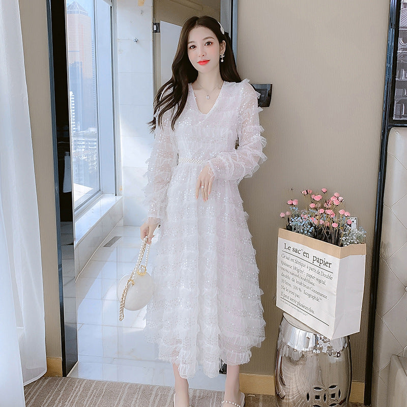 Daisy Buchanan Dress V-neck Sequins Mesh Dress