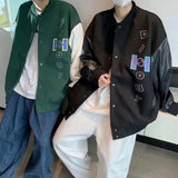 Green Varsity Jacket Baseball Jacket Men's Spring and Autumn Loose Top Fall Casual Jacket