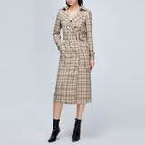 Women Spring Dress Fashion Plaid Trench Coat Coat Double Breasted Loose Waistband Windbreaker Split Coat