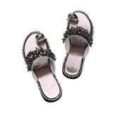 Women Open Toe Sandals Flats Summer Flat Flip-Flops Fashionable Sequins Beach Shoes