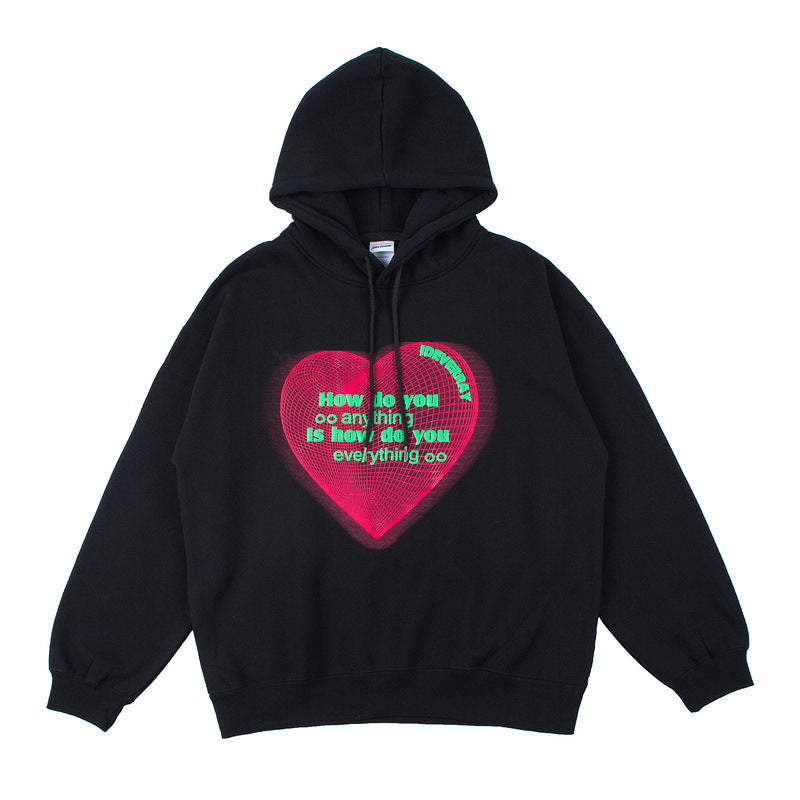 Mens Fall Outfits Letter Heart Printing Design Sense Couple Wear Long Sleeve Hooded Sweater for Men and Women