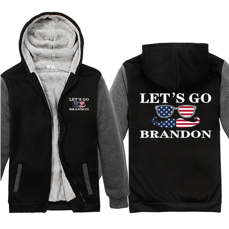 Let's Go Brandon Hoodie Letter Pattern Unisex Thickened Hooded Zipper Sweatshirt