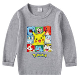 Children Pokemon Pikachu Hoodie Spring and Autumn round Neck Long Sleeve T-shirt Cotton