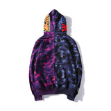 Shark Print Bape Hoodie Shark Head Blue Purple Patchwork Assorted Colors Hooded Zipper Sweatshirt Fashionable Jacket