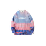 Mens Fall Outfits Oversize Sweater Men's and Women's round Neck Sweater Youth Gradient Full-Body Printed Top