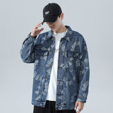 Denim Varsity Jacket Autumn and Winter Jacquard Denim Jacket Men's Loose Large Size Jacket