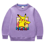 Children Pokemon Pikachu Hoodie Solid Color Cotton Sweater Neutral