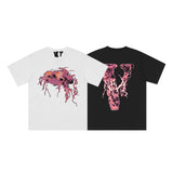 Vlone T Shirts Lightning Portrait English Large V Loose Short Sleeve T-shirt Men and Women High Street Half Sleeve