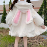 Women Winter Coats Jacket Long-Sleeved Hooded Ruffled Lamb Wool Cute Japanese Style Coat