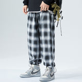 Men Pants plus Size Black Gray Plaid Sports Casual Straight Trousers