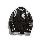 Black Varsity Jacket Autumn Baseball Uniform Stitching Loose Couple Coat Men