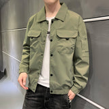 Yellow Varsity Jacket Autumn Youth Casual Fashion Clothes Tooling Lapel Men's Coat