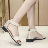 Nude Block Heel Peep Toe Roman Sandals