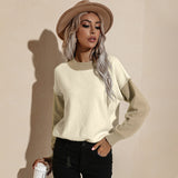 Women Fall Outfits Autumn and Winter Contrast Color Outer Wear Loose Long Sleeve Pullover Knitted Sweater Women