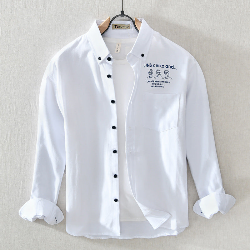 White Work Shirts Men's Casual Long-Sleeved Printed Shirt