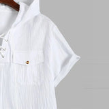 Men Hawaii Shirts Men's Solid Color Cotton Linen Short Sleeve