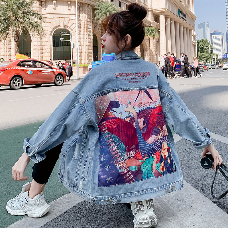 Comic Denim Jacket Loose Autumn Coat Plus Size Coat