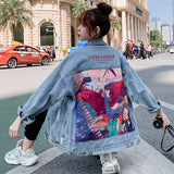 Comic Denim Jacket Loose Autumn Coat Plus Size Coat