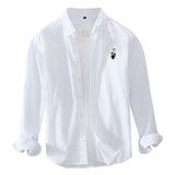 White Work Shirts Men's Casual Long-Sleeved Embroidered Square Collar Shirt